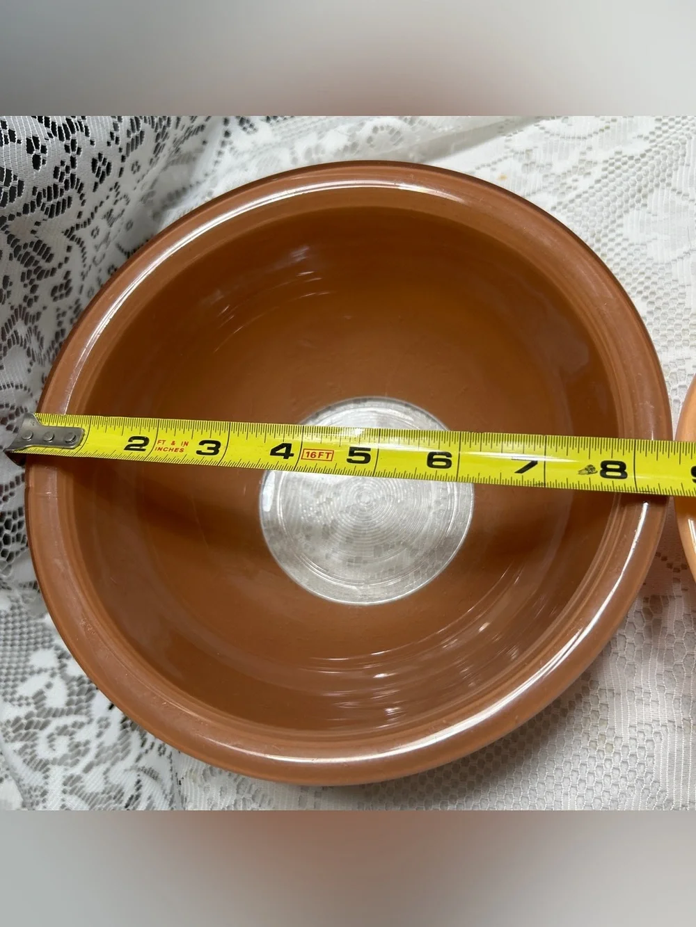 Vintage Pyrex Corning USA Peach & Brown Glass Mixing Bowls Set of 2